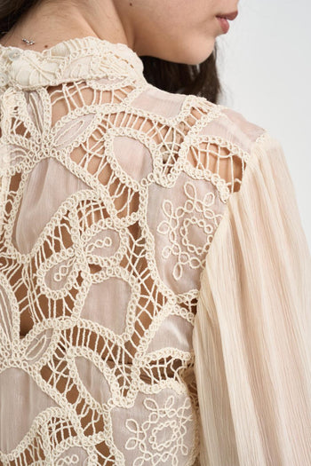 Blusa donna burro con ricamo macramè floreale - 6