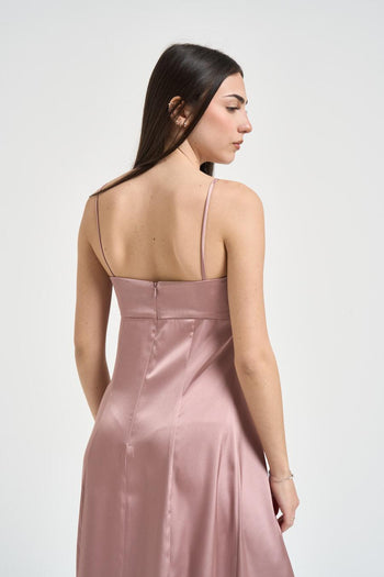 Abito lungo donna rosa cipria in raso fluido - 5
