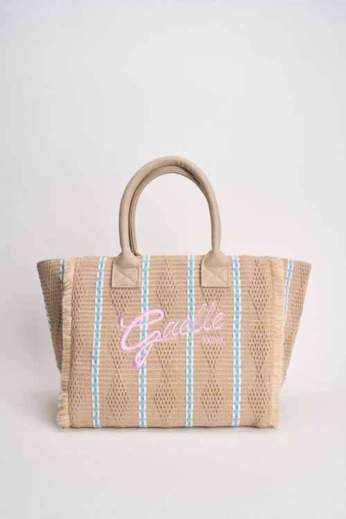 Borsa donna in rafia a righe beige