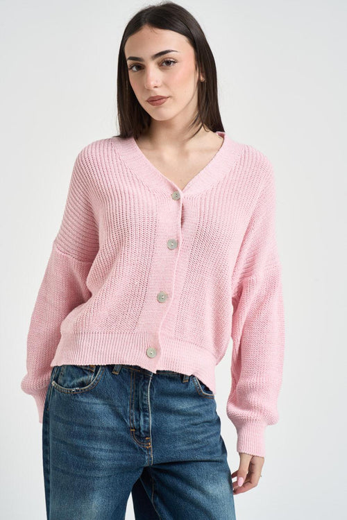 Cardigan donna in maglia rosa - 1