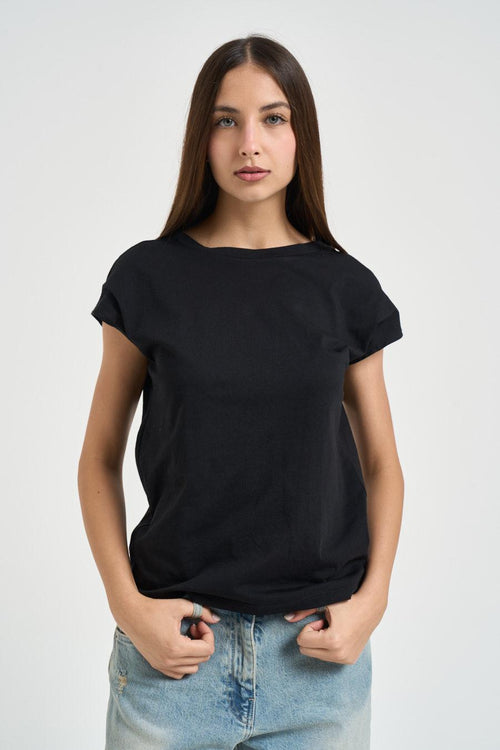 T-shirt donna con scollo sul retro nera - 1