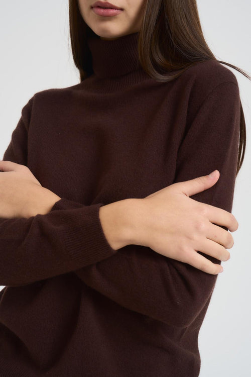 Maglia donna a collo alto caffè - 2