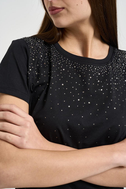 T-shirt donna con strass nera - 2