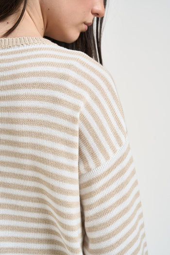 Maglia donna a righe beige - 5