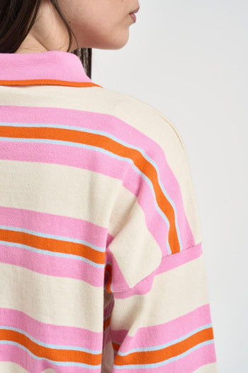 Polo donna a righe panna e rosa - 4