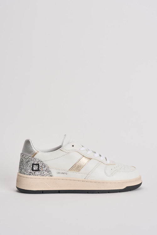 Sneakers donna Court 2.0 in pelle bianca e glitter argento