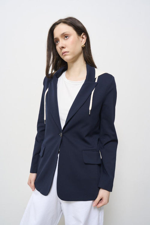 Women's Single Breasted Jacket with Hood Blue
