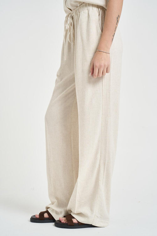 Pantalone donna gamba larga avorio - 2