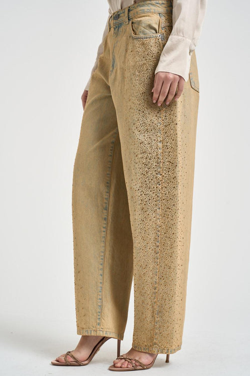 Jeans donna wide leg con strass sabbiato - 2