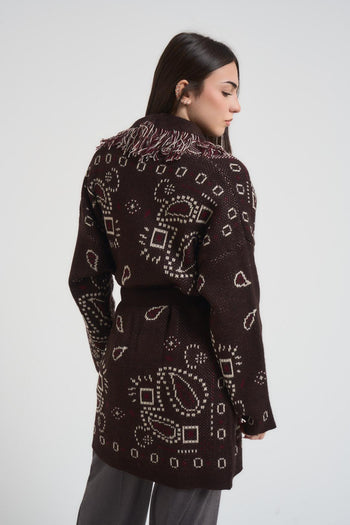 Cardigan donna fantasia bandana marrone - 3