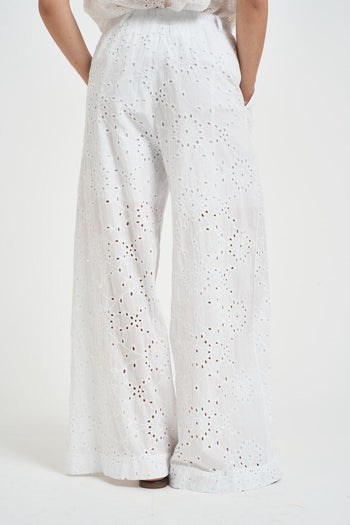 Pantalone donna in sangallo bianco - 4