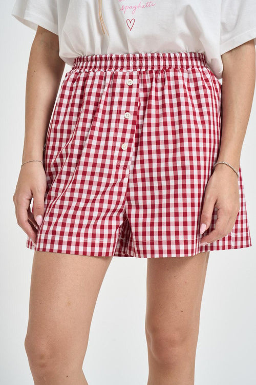 Shorts donna boxer a quadretti rosso e bianco - 1