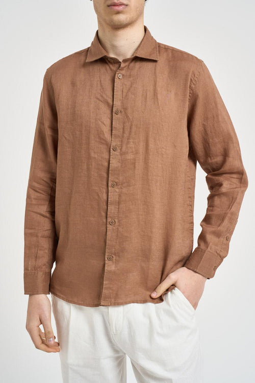 Camicia uomo in lino tabacco