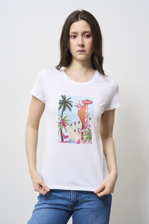 T-shirt donna bianca scritta Miami