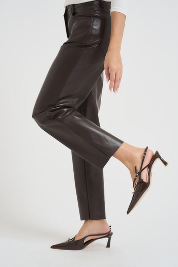 Pantalone donna in ecopelle marrone - 3