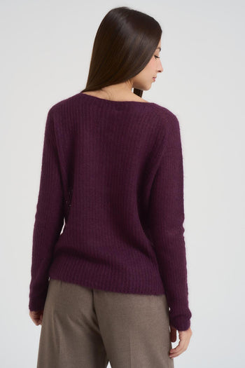 Maglia donna scollo a barchetta melanzana - 3