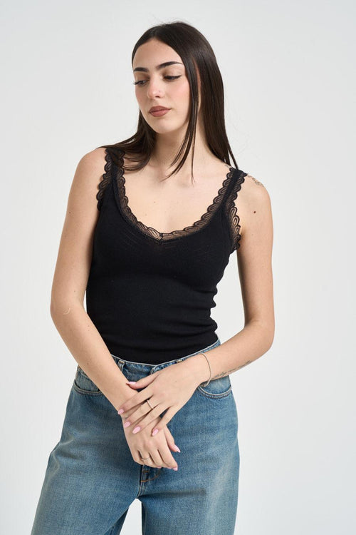 Top donna nero con pizzo - 1