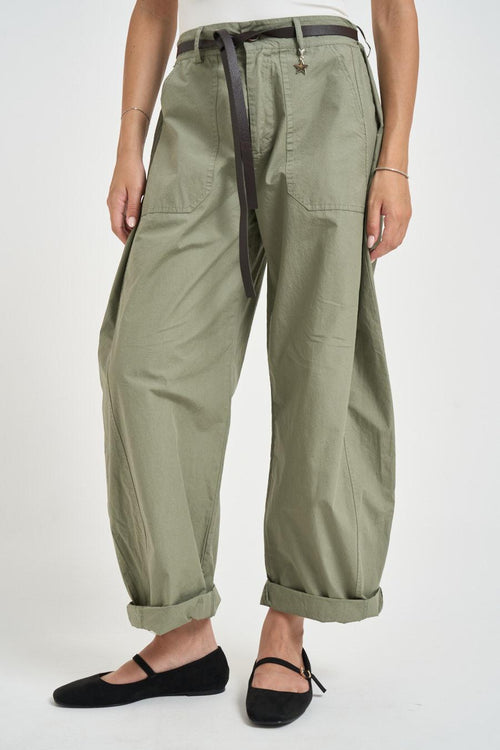 Pantalone donna barrel fit verde