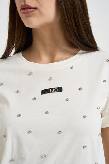 T-shirt donna con strass bianca - 3