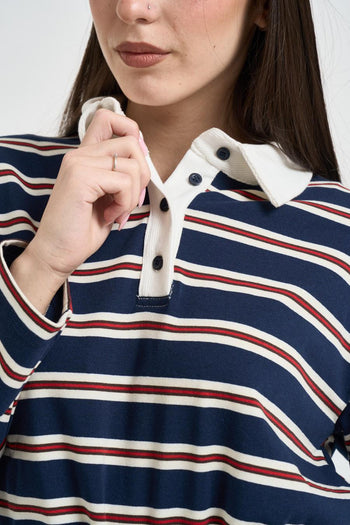 Polo donna a righe blu e rossa - 3