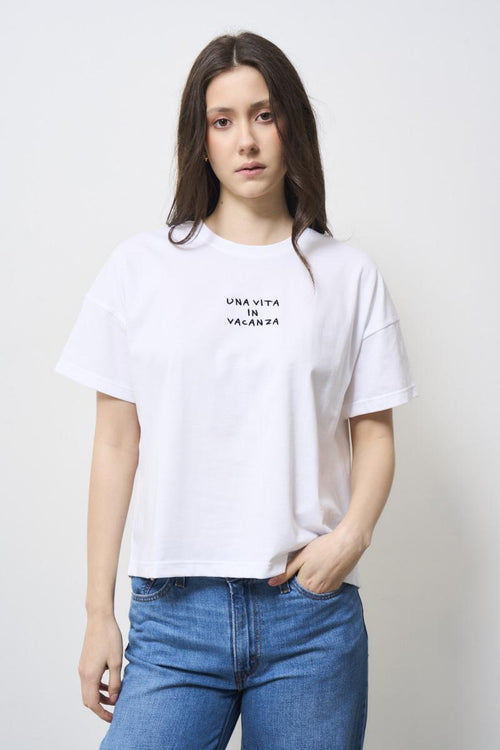 T-shirt donna bianca scritta