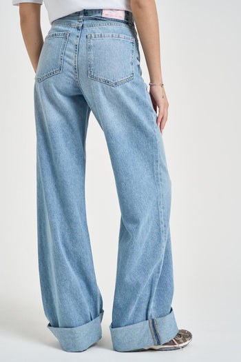 Jeans donna zampa in denim blu chiaro - 5
