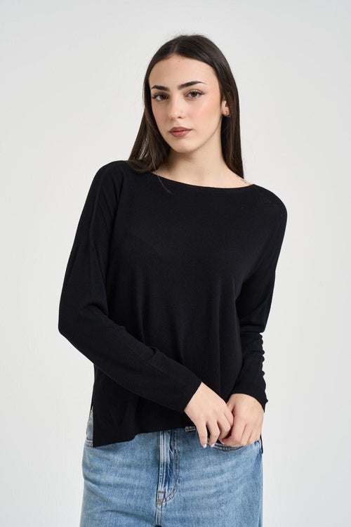Maglia donna scollo a barca nera