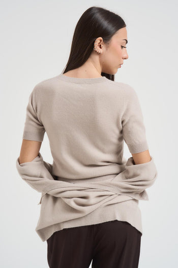 Set cardigan donna e t-shirt gesso - 8