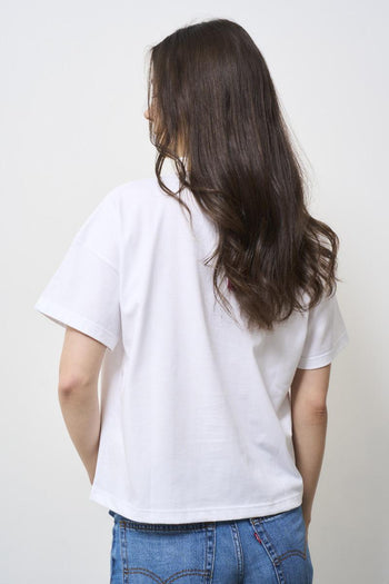 T-shirt donna bianca scritta rosa - 5