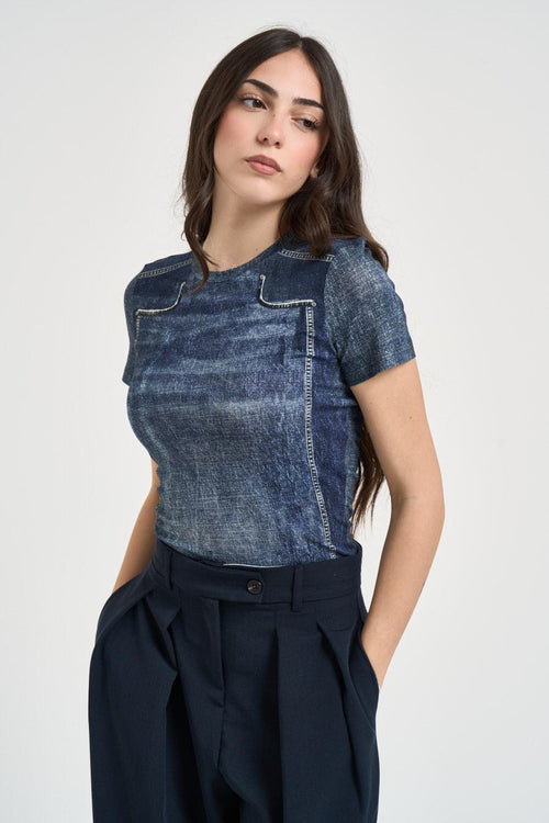 T-shirt donna effetto denim