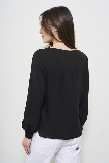 Women's black cut-out crew neck blouse - 4