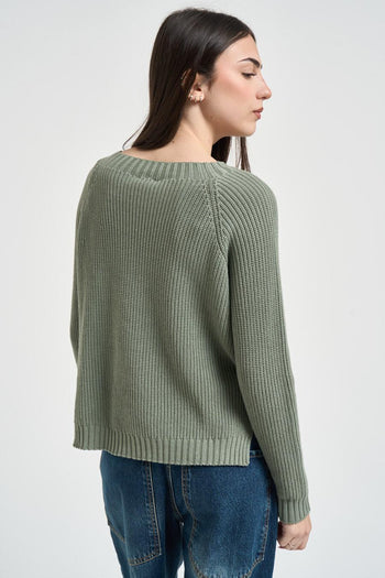 Maglia donna con spacchi verde militare - 3