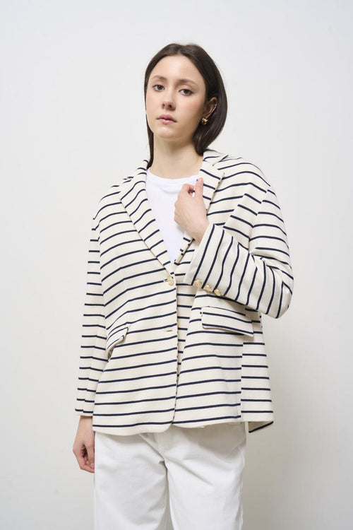 Women's single-breasted white and blue striped jacket - 2