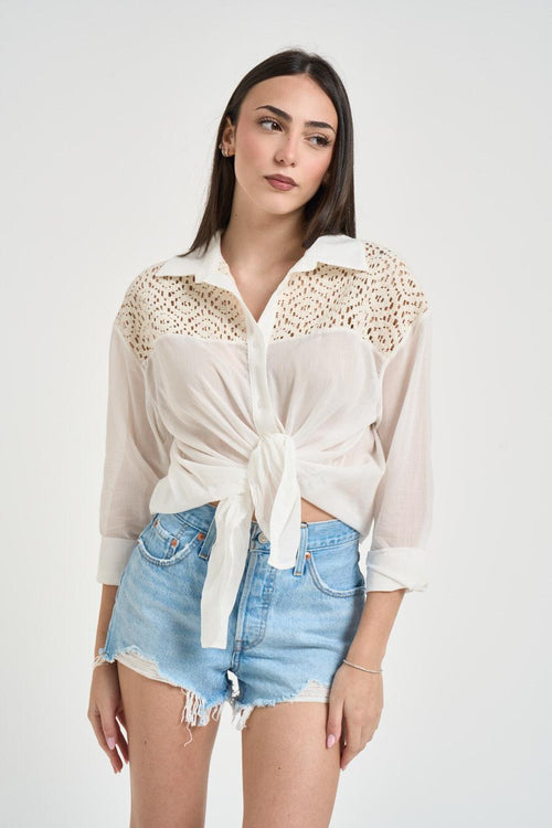 Camicia donna con ricami panna
