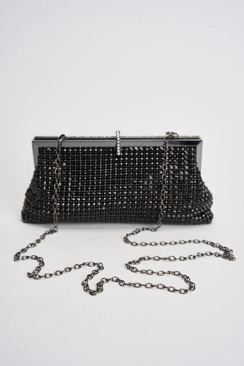 Borsa donna clutch con strass nera - 6