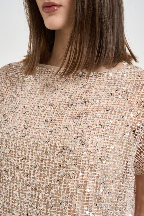 Top donna beige con paillettes - 2