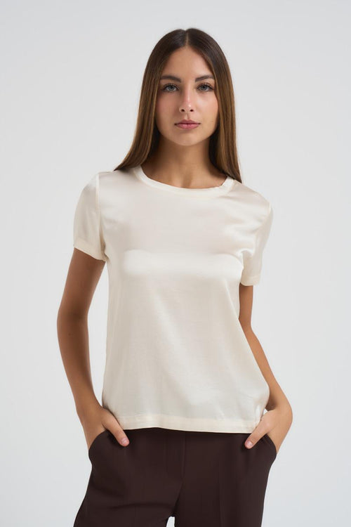 T-shirt donna girocollo panna - 1