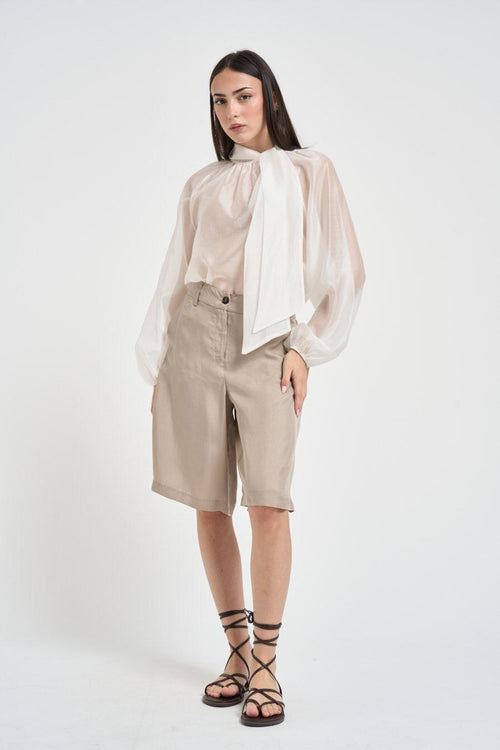 Blusa donna con fiocco panna