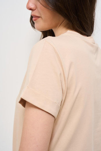 T-shirt donna beige con strass - 7