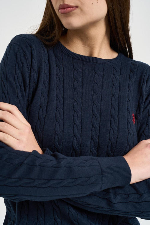Maglia donna a treccia blu - 2
