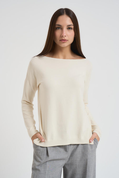 Maglia donna scollo a barca panna