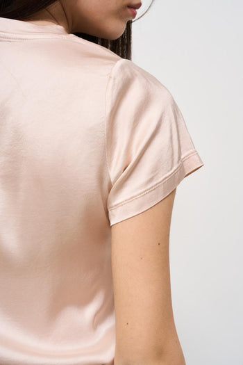T-shirt donna girocollo satinata rosa - 4