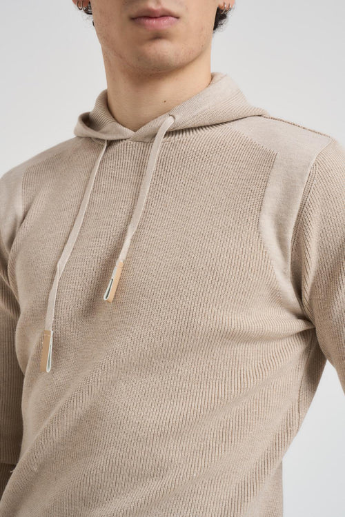 Felpa uomo in maglia con cappuccio beige - 2