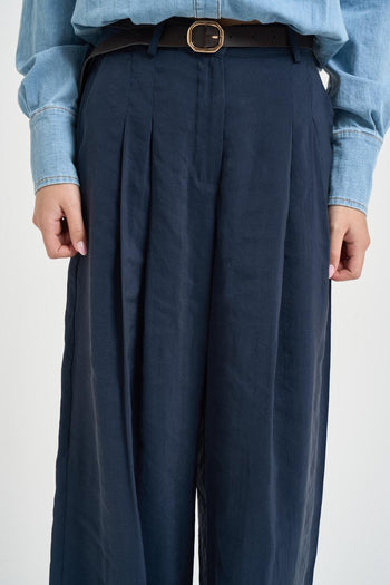 Pantalone donna con pinces blu navy - 5
