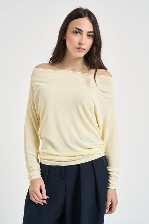 Maglia donna scollo a barca giallo pastello - 2