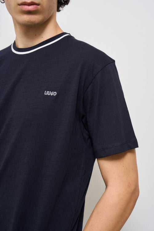 T-shirt uomo girocollo blu e bianca - 2
