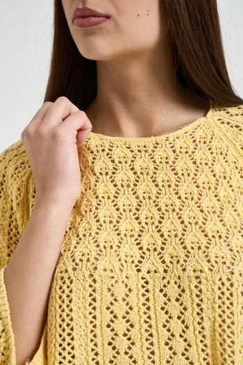 Maglia donna corta traforata gialla - 3