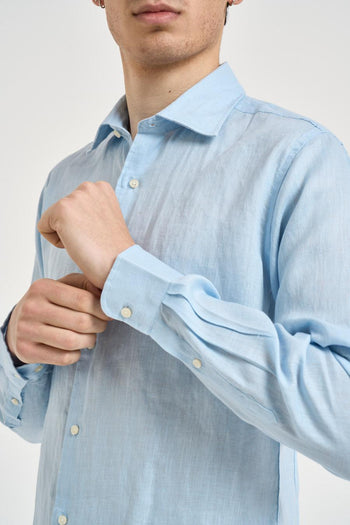 Camicia uomo in lino celeste - 4