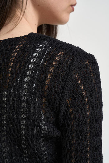 Cardigan donna in maglia traforata nero - 4