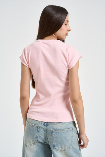 T-shirt donna rosa a costine - 3